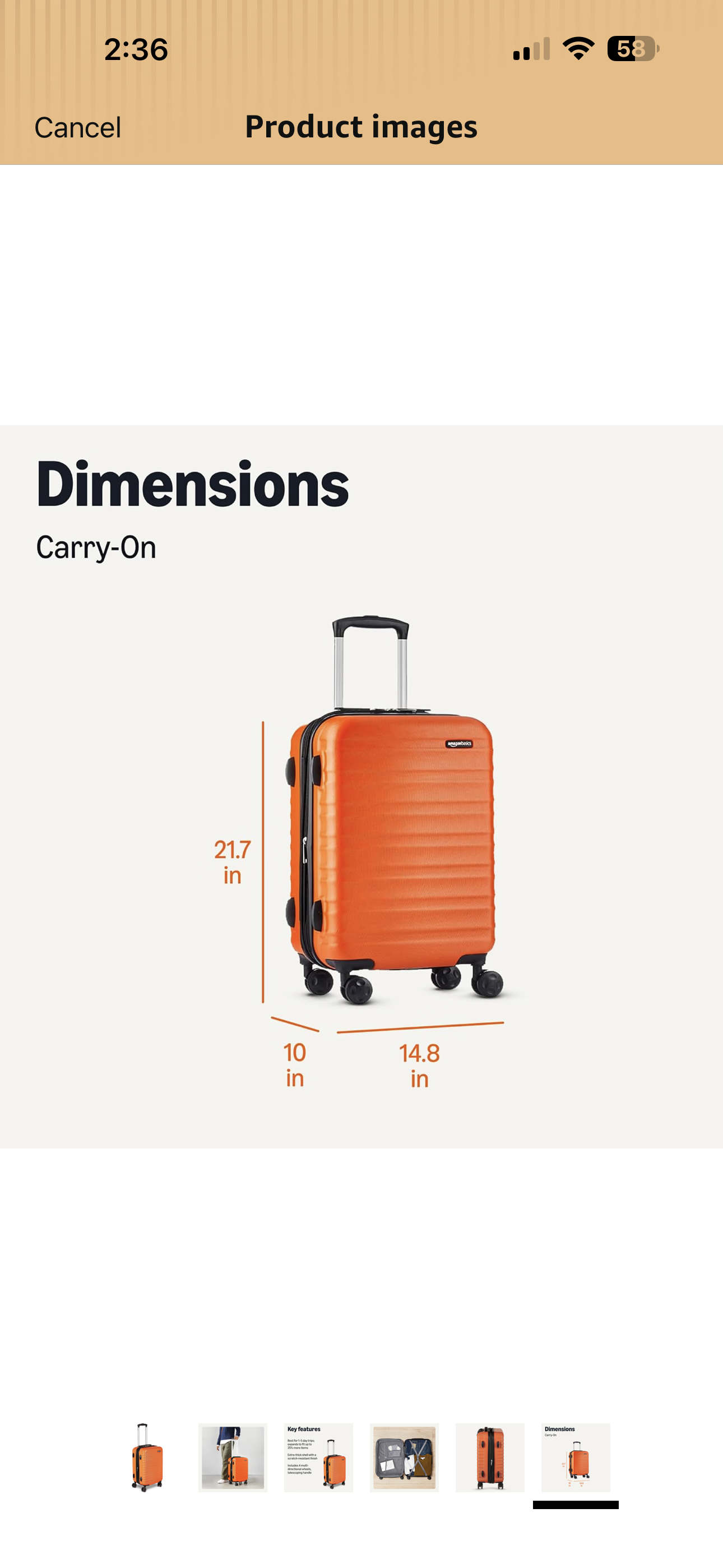Amazon Basics 21" Hardside Carry-On Luggage with Spinner Wheels, Expandable for Up to 25% More Space, Scratch-Resistant Hardshell Suitcase, Telescoping Handle, Orange