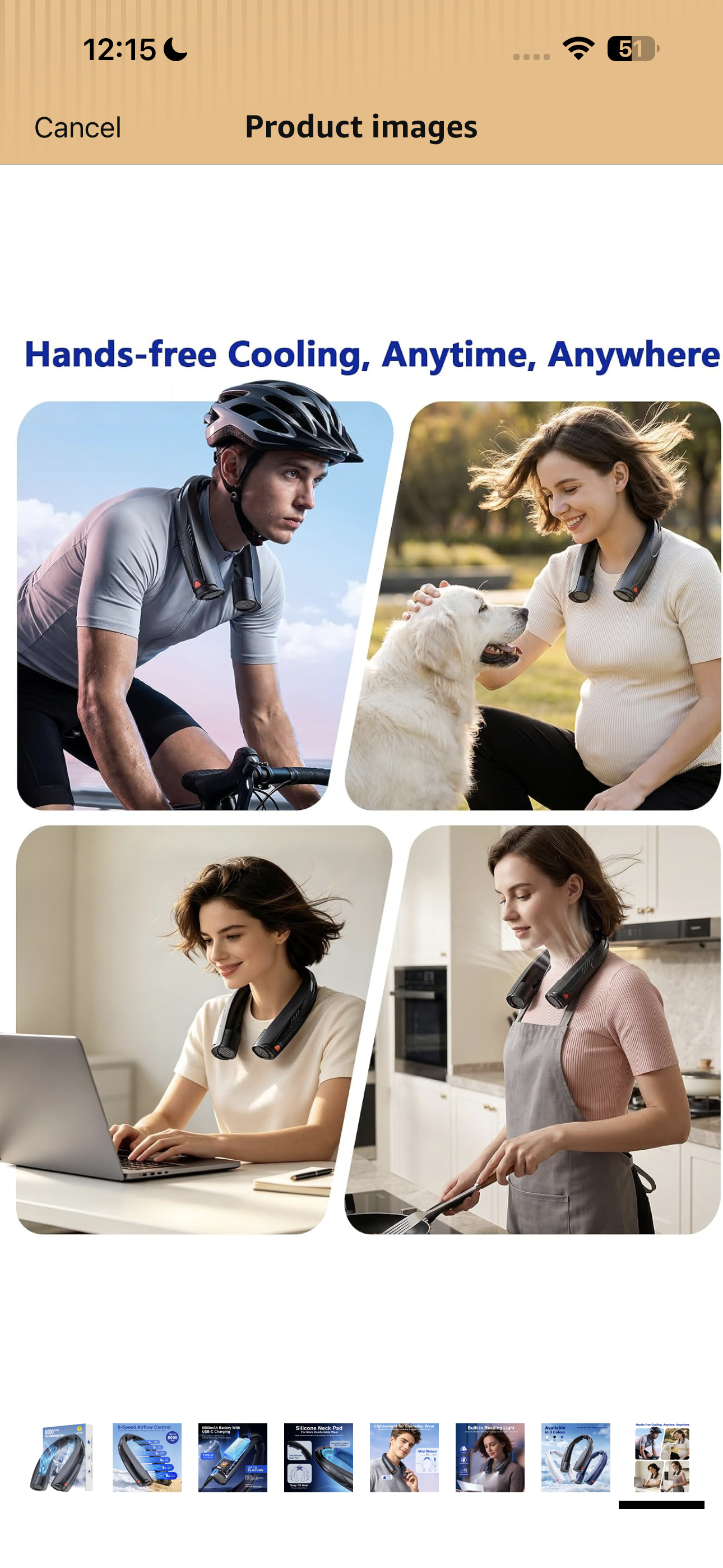 Portable Neck Fan with Reading Light, 6000mAh USB-C Rechargeable Hands Free Fan, 6-Speed Wearable Fan, 360° Cooling Summer Gifts for Men Women, Travel, Camping, Outdoor Work - Black