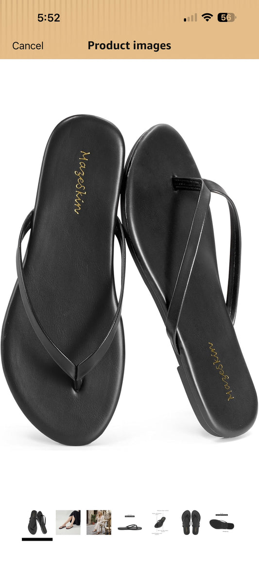 mazeskin Women's Memory Foam Comfortable Flat Thong Sandals Dressy Summer Beach Leather Slide Flip Flops