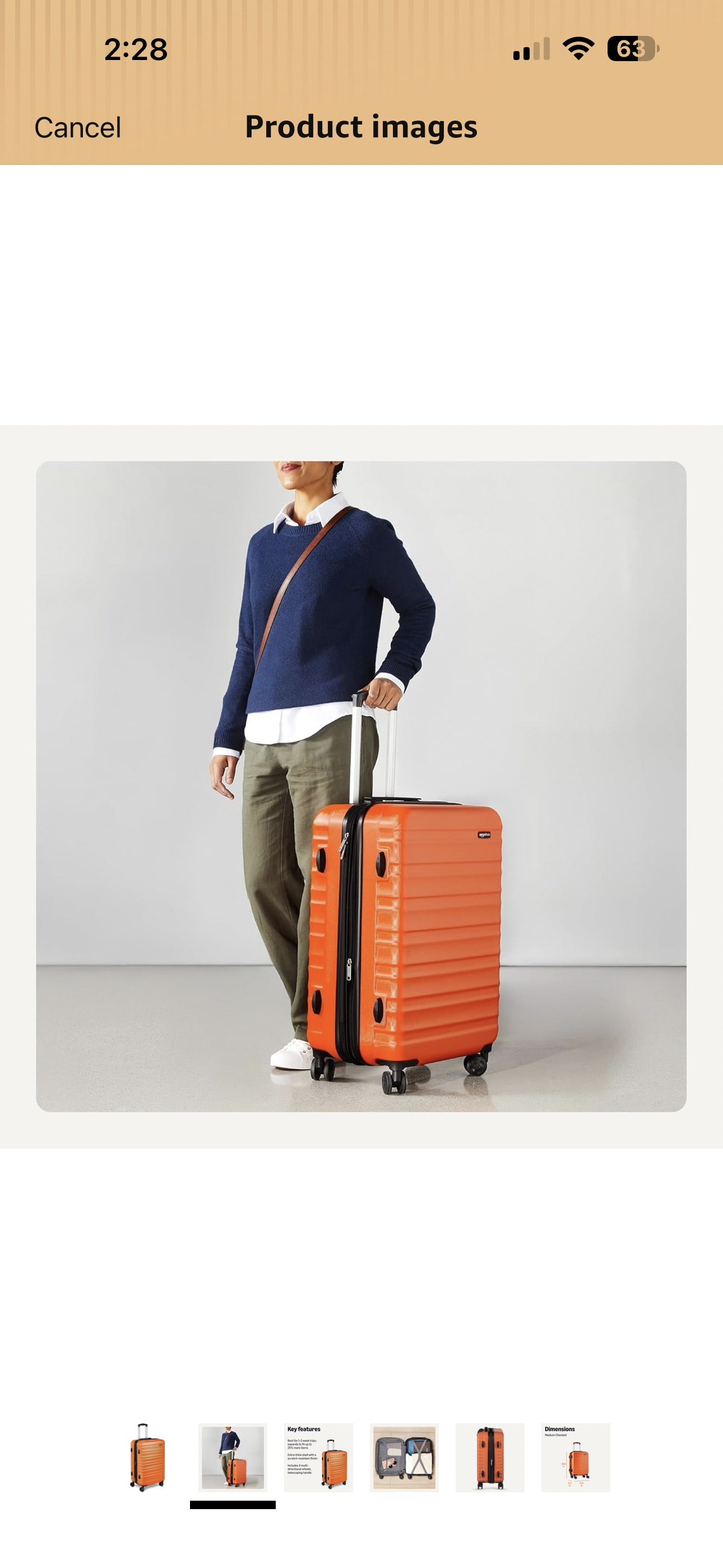 Amazon Basics 26" Hardside Medium Checked Luggage, Expandable Hardshell Suitcase with Wheels, Scratch-Resistant Surface, Four Multi-directional Wheels, Orange