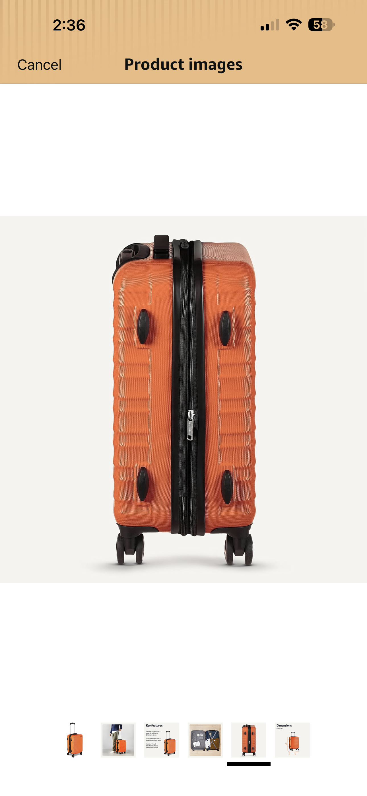 Amazon Basics 21" Hardside Carry-On Luggage with Spinner Wheels, Expandable for Up to 25% More Space, Scratch-Resistant Hardshell Suitcase, Telescoping Handle, Orange