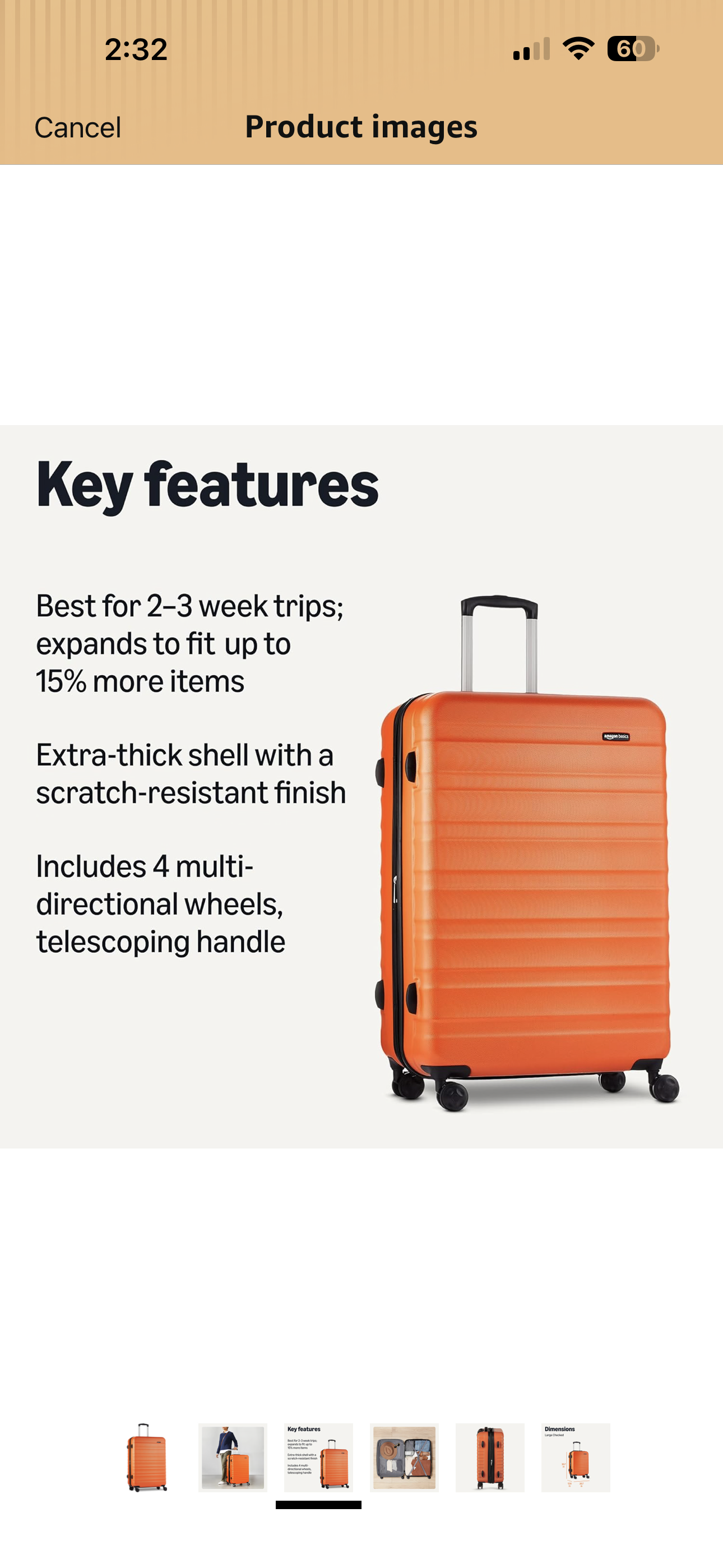 Amazon Basics 30" Hardside Large Checked Luggage, Expandable For Up to 15% More Space, Hardshell Suitcase With Wheels, Scratch-Resistant Surface, Four Multi-directional Wheels, Orange