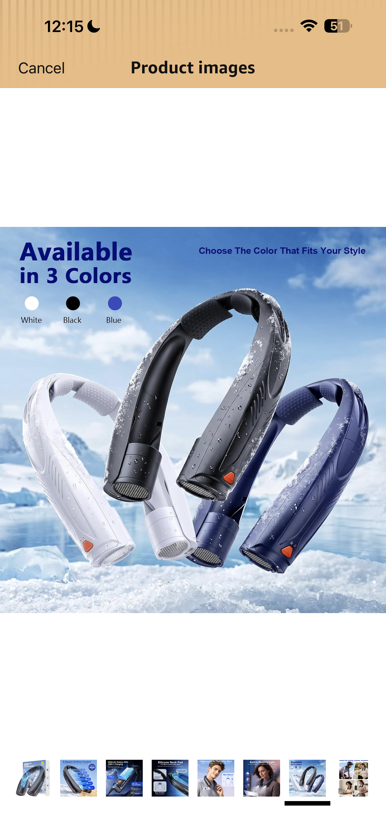 Portable Neck Fan with Reading Light, 6000mAh USB-C Rechargeable Hands Free Fan, 6-Speed Wearable Fan, 360° Cooling Summer Gifts for Men Women, Travel, Camping, Outdoor Work - Black
