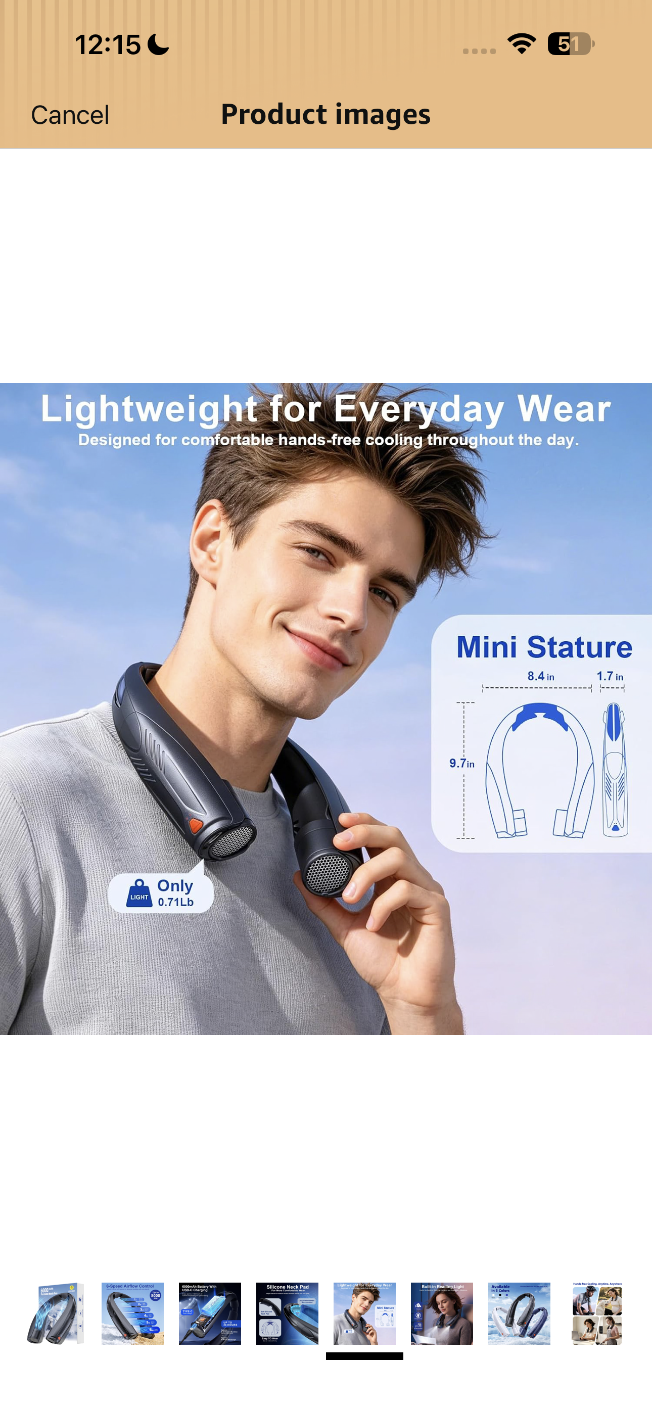 Portable Neck Fan with Reading Light, 6000mAh USB-C Rechargeable Hands Free Fan, 6-Speed Wearable Fan, 360° Cooling Summer Gifts for Men Women, Travel, Camping, Outdoor Work - Black