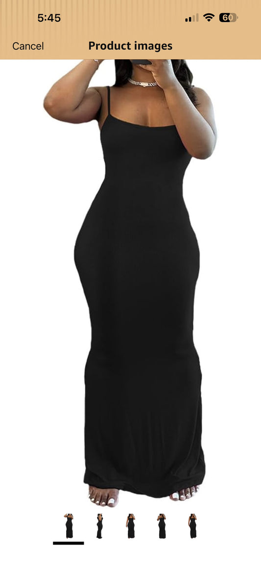 PINSV Women Summer Long Dress Casual Slip Sexy Sleeveless Bodycon Maxi Dresses for Women