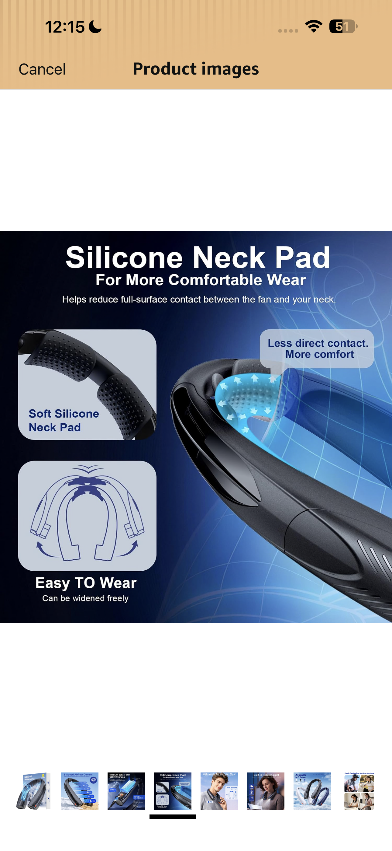 Portable Neck Fan with Reading Light, 6000mAh USB-C Rechargeable Hands Free Fan, 6-Speed Wearable Fan, 360° Cooling Summer Gifts for Men Women, Travel, Camping, Outdoor Work - Black