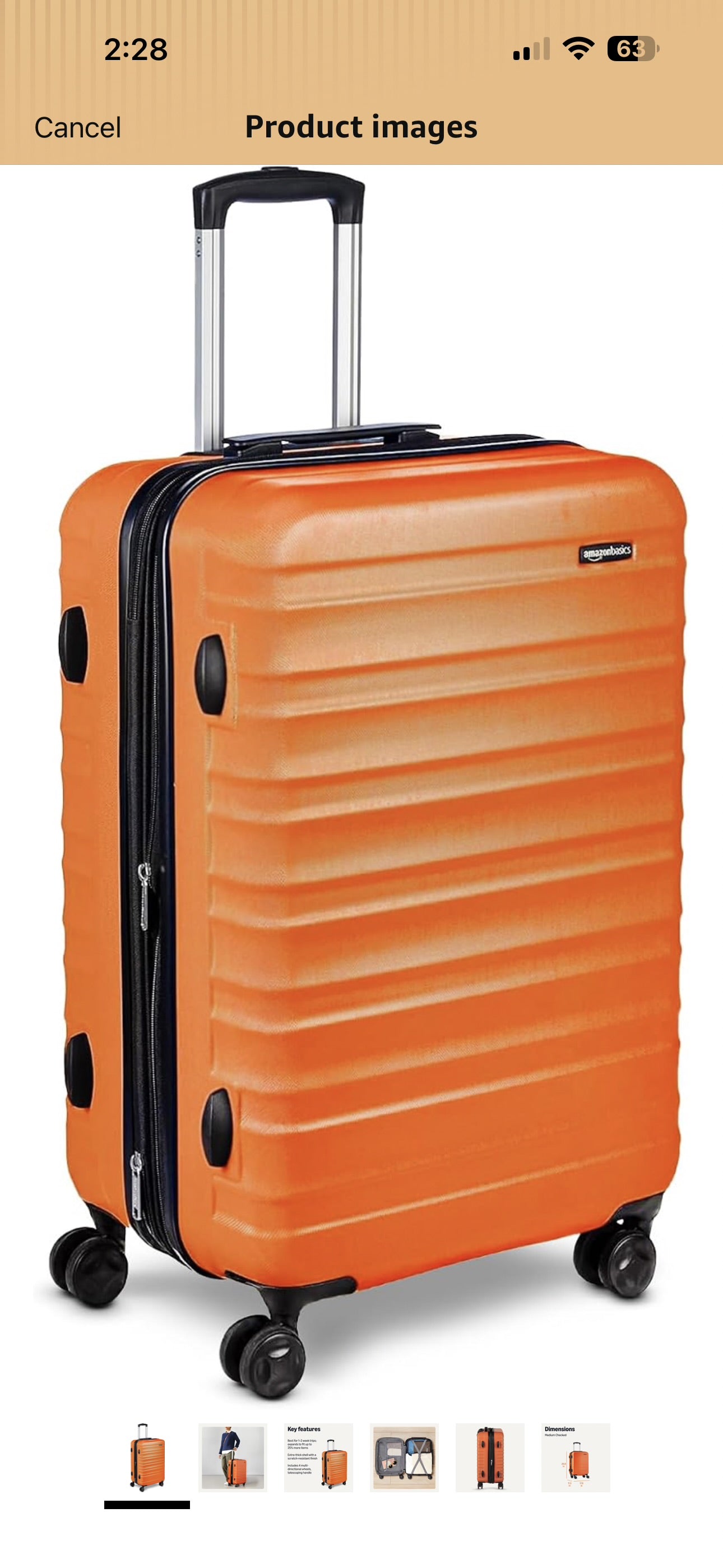 Amazon Basics 30" Hardside Large Checked Luggage, Expandable For Up to 15% More Space, Hardshell Suitcase With Wheels, Scratch-Resistant Surface, Four Multi-directional Wheels, Orange