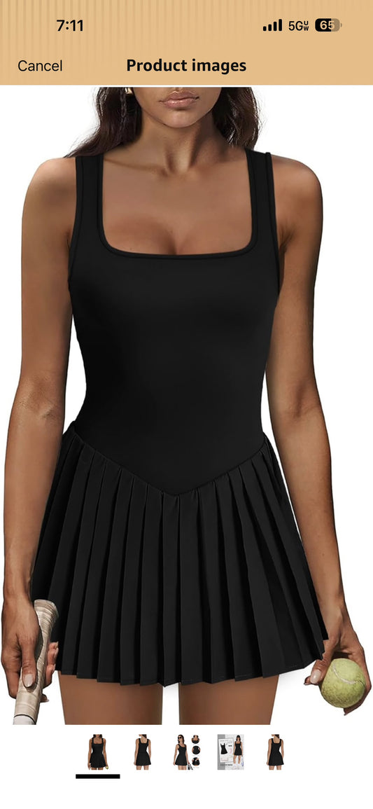 Athletic Dress for Women Built in Shorts U Neck Womens Tennis Dress Pleated with Pockets Sleeveless Golf Clothes