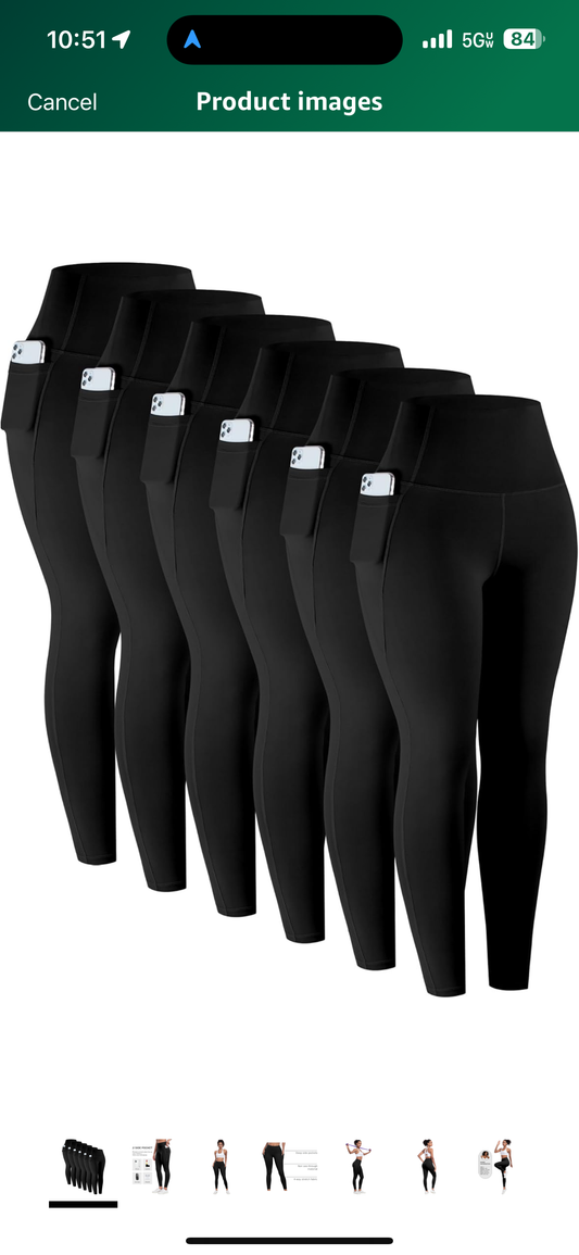 LZYVOO Leggings with Pockets for Women, 6 Packs Soft High Waisted Tummy Control Workout Yoga Pants