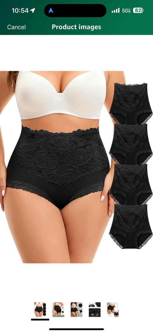 Womens Cotton Underwear Plus Size High Waisted Lace Stretch Soft Paintes Breathable Full Coverage 4 Pack Briefs