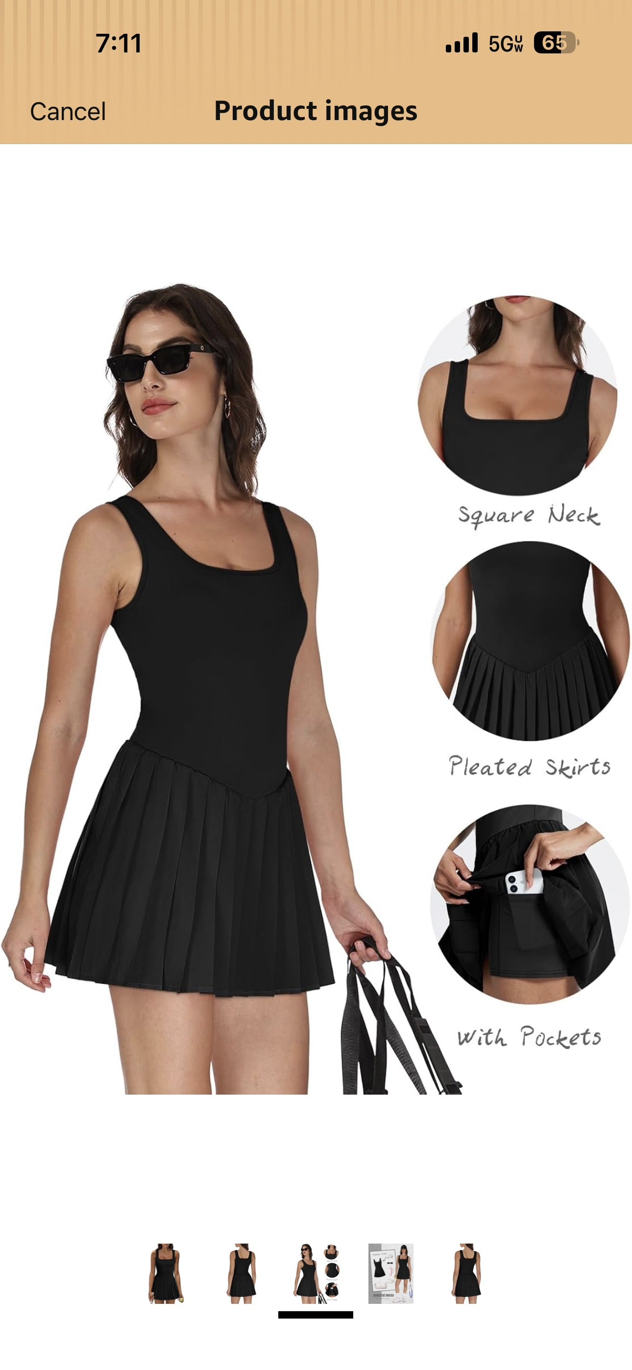 Athletic Dress for Women Built in Shorts U Neck Womens Tennis Dress Pleated with Pockets Sleeveless Golf Clothes