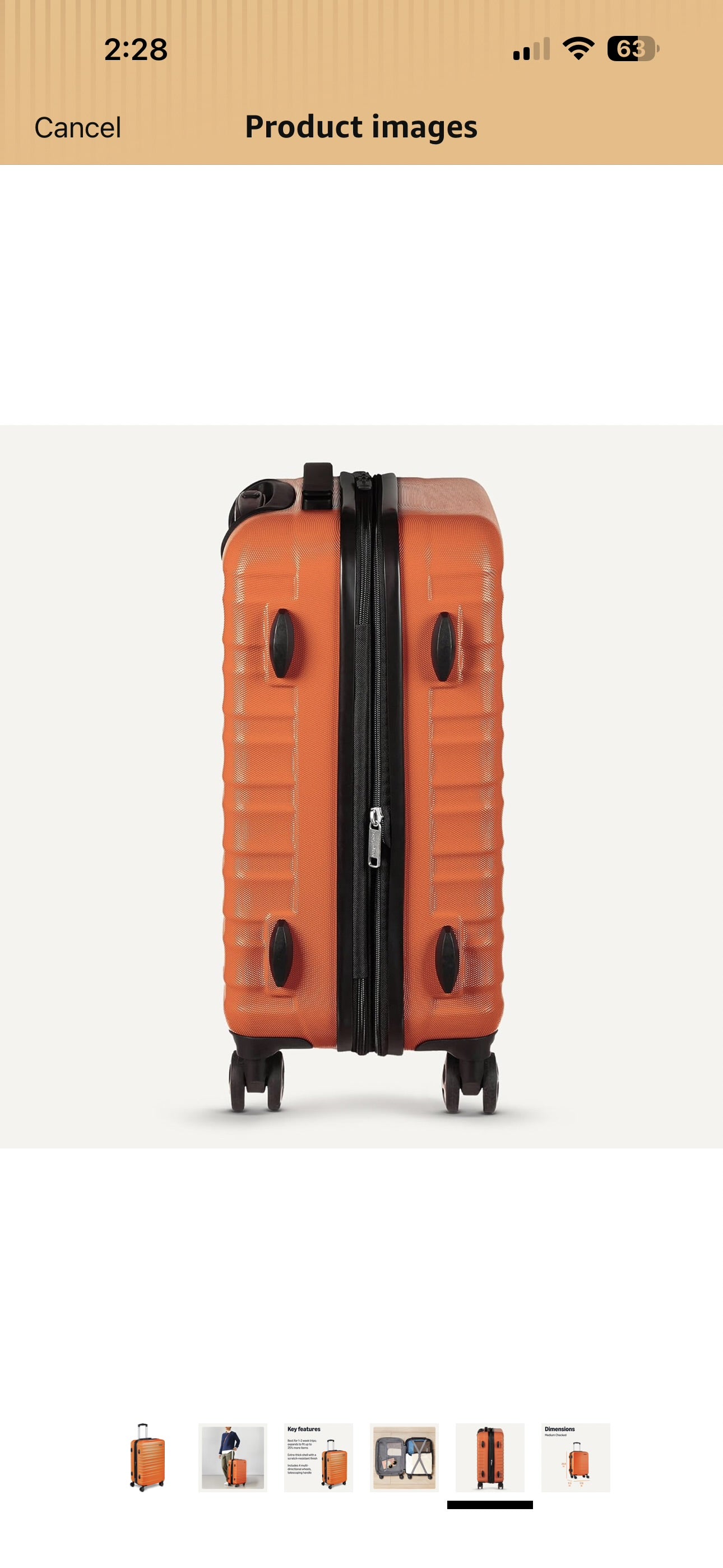 Amazon Basics 26" Hardside Medium Checked Luggage, Expandable Hardshell Suitcase with Wheels, Scratch-Resistant Surface, Four Multi-directional Wheels, Orange