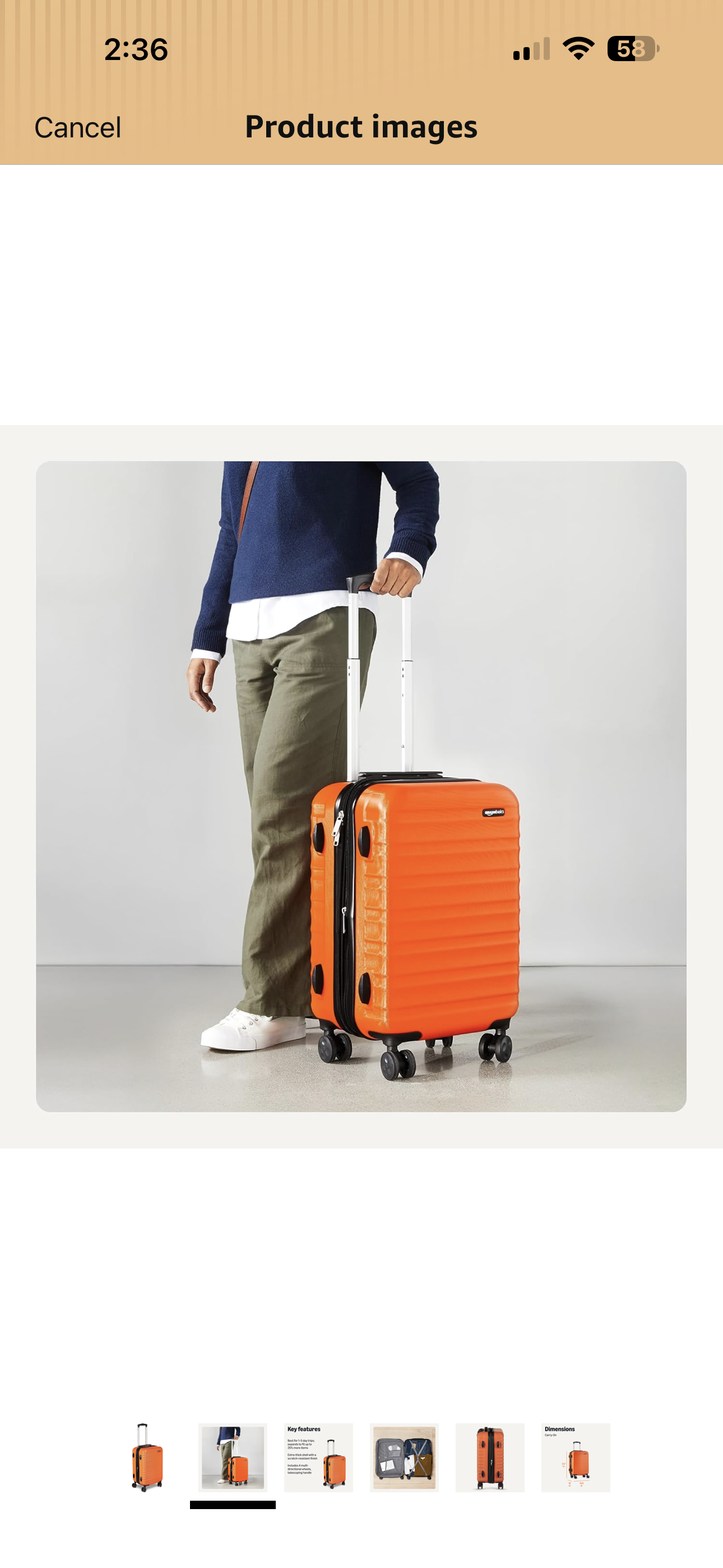 Amazon Basics 21" Hardside Carry-On Luggage with Spinner Wheels, Expandable for Up to 25% More Space, Scratch-Resistant Hardshell Suitcase, Telescoping Handle, Orange