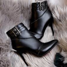 Black Leather High Heel Ankle Boots
