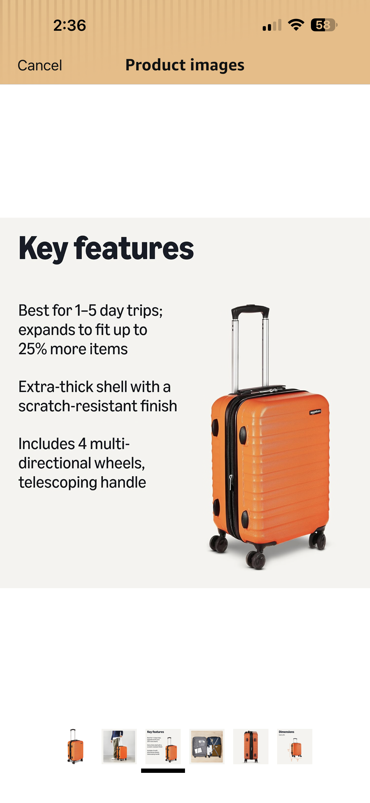 Amazon Basics 21" Hardside Carry-On Luggage with Spinner Wheels, Expandable for Up to 25% More Space, Scratch-Resistant Hardshell Suitcase, Telescoping Handle, Orange