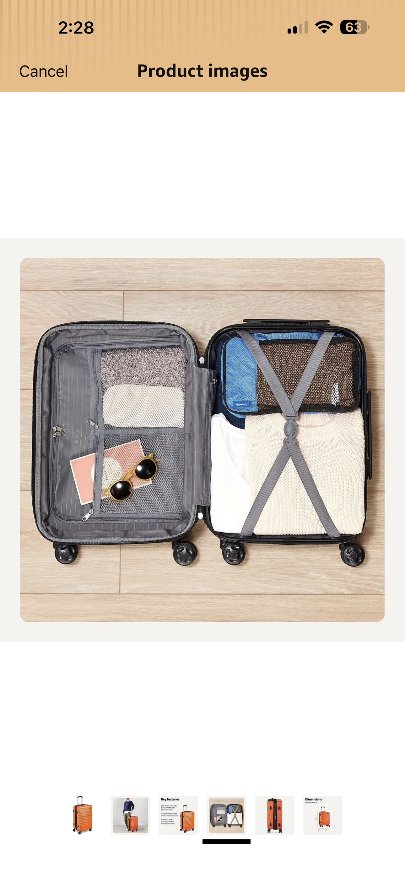 Amazon Basics 26" Hardside Medium Checked Luggage, Expandable Hardshell Suitcase with Wheels, Scratch-Resistant Surface, Four Multi-directional Wheels, Orange
