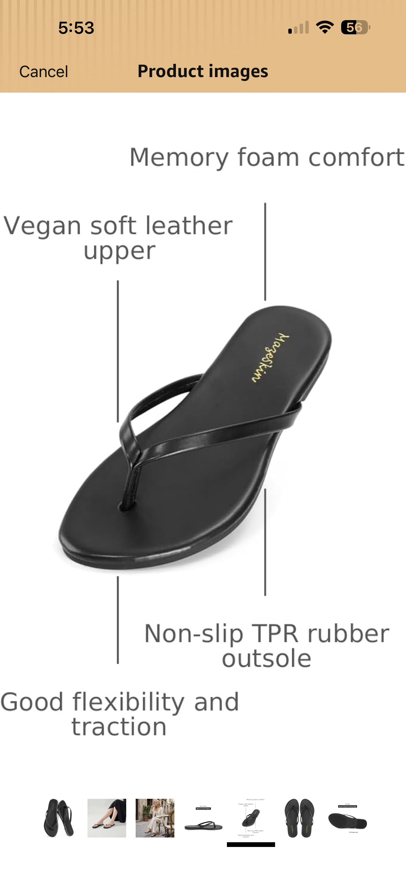 mazeskin Women's Memory Foam Comfortable Flat Thong Sandals Dressy Summer Beach Leather Slide Flip Flops