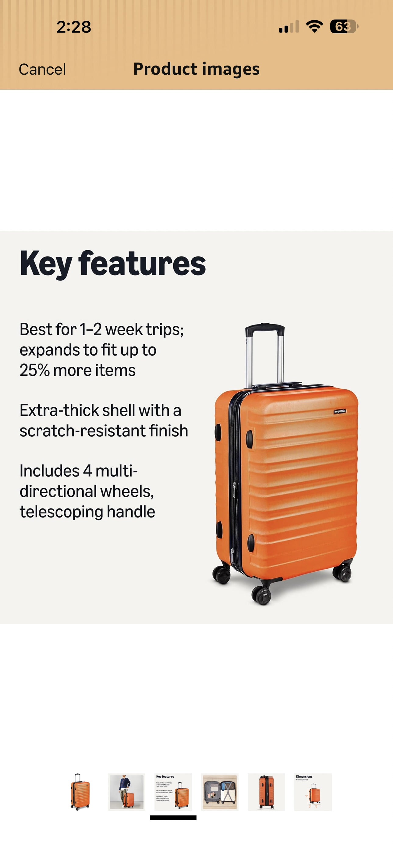 Amazon Basics 26" Hardside Medium Checked Luggage, Expandable Hardshell Suitcase with Wheels, Scratch-Resistant Surface, Four Multi-directional Wheels, Orange