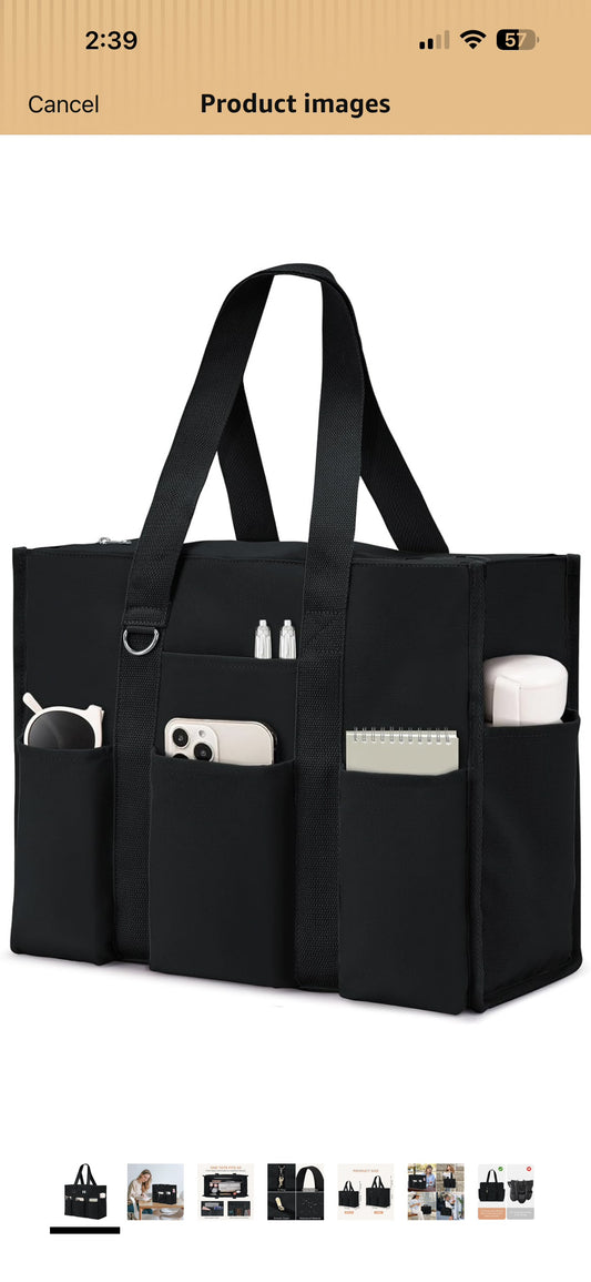 Becokan Large Tote Bag for Women Waterproof with 12 Pockets Top Zipper Closure Utility Teacher Nurse Bags for Work School